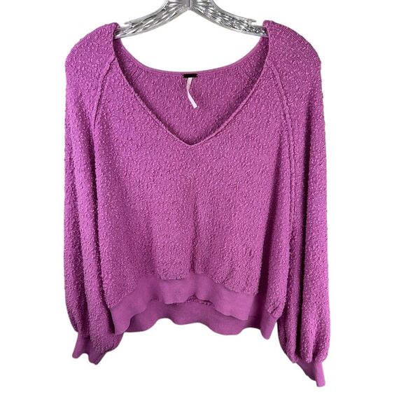 Free People Found My Friend Boucle Sweater Size Medium Slouchy Oversized Purple - Picture 1 of 5